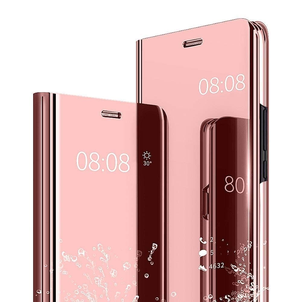 Mirror Case for Samsung Galaxy S9 Plus, Flip Case Clear View Cover Case Shell Mirror Plastic Shockproof Hard Case Cover Luxury Protective Case with Function Support - Rose Gold
