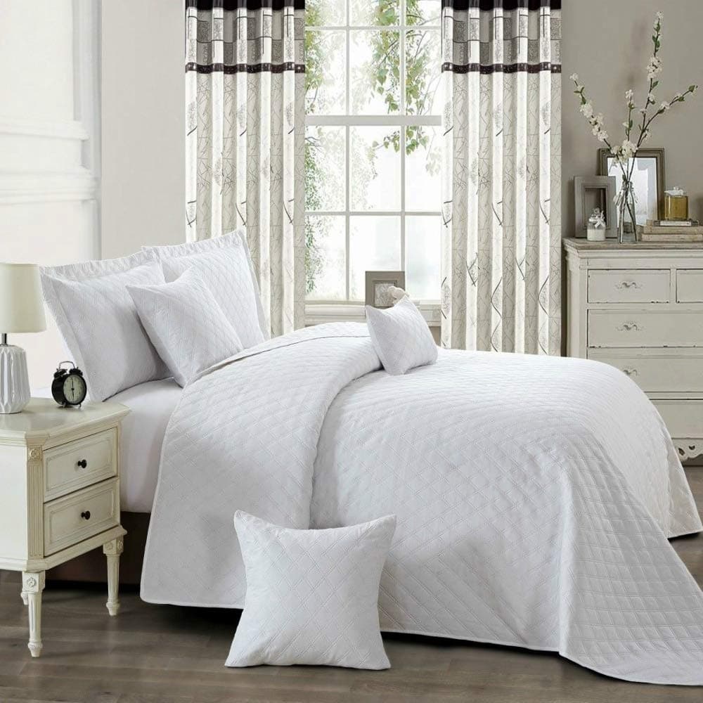 INSPIRATION 3 Pieces Bed Set 1 Bedspread Comforter Border Quilted With 2 Pillow Shams (HRM/White, INS/King)