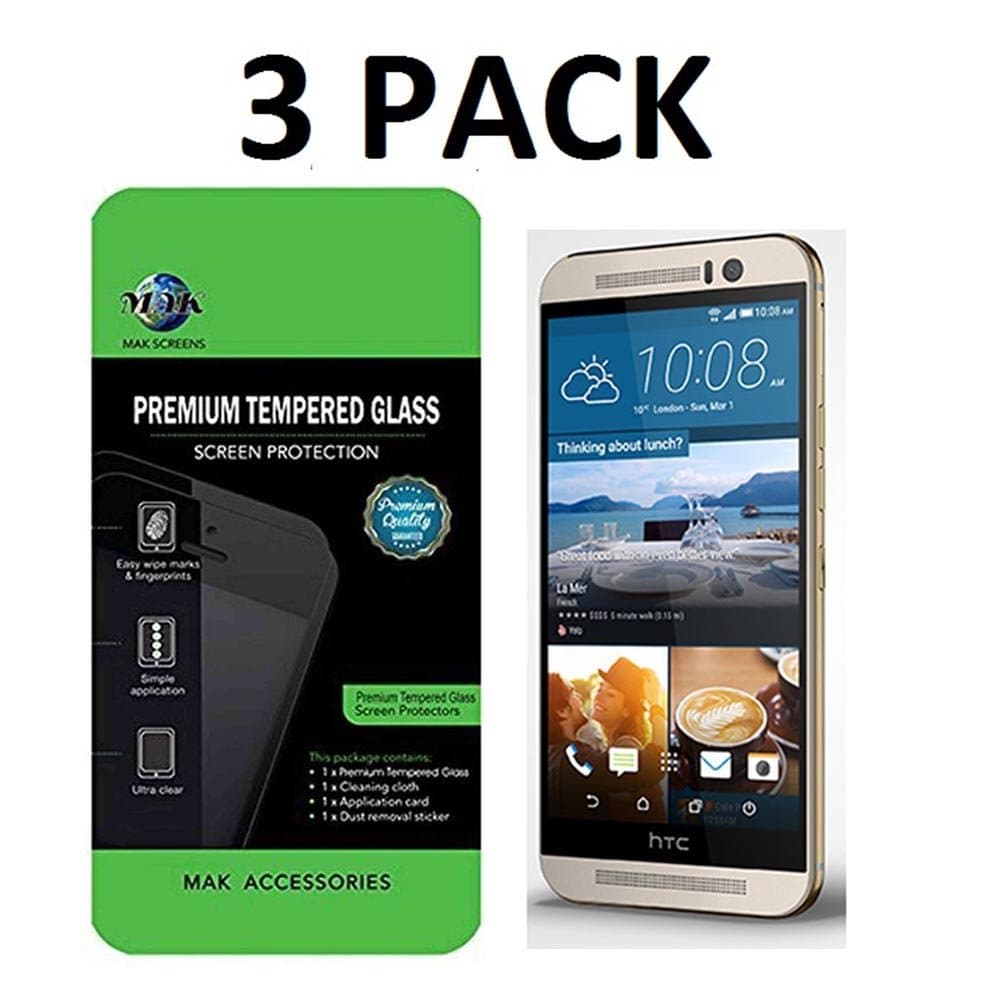 HTC M9 Tempered Glass Screen Protector 3 Pack (0.3mm) Ultra Thin Lightweight, Hardness upto 9H (HTC M9 3 PACK)