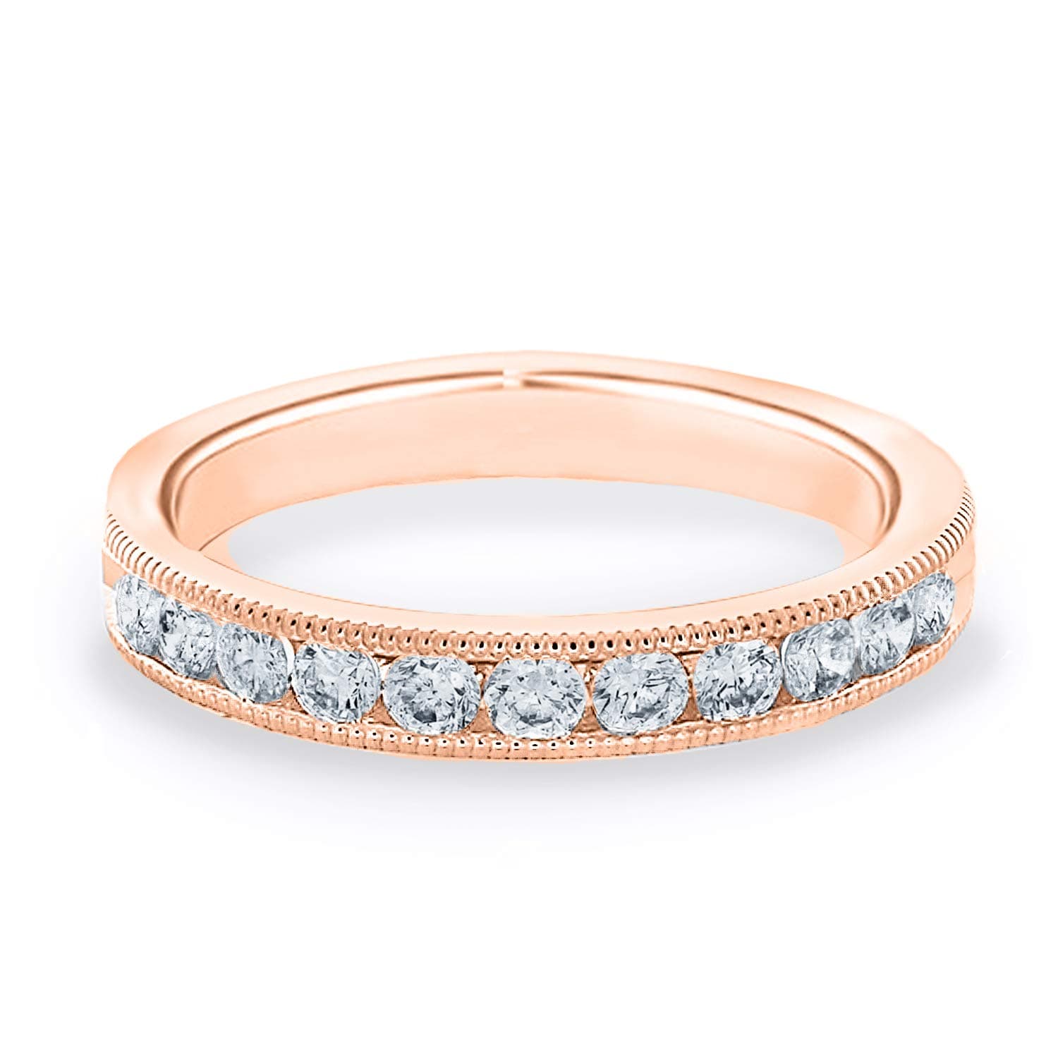 1/2 CT Milgrain Channel-Set Lab Grown Diamond Ring in 14K Gold, Sparkling in E-F Color and VS Clarity