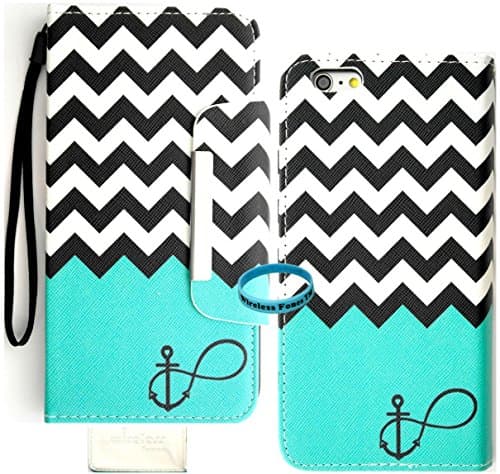 iPhone 6s Case, iphone 6s Wallet, Wireless Fones TM Unique wallet Teal Block Anchor Infinity Chevron Design Print Case Cover with PU Leather and Card Slots/Wristlet for iPhone 6s