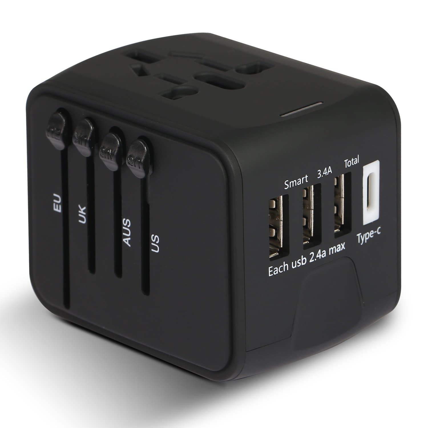 2000W Voltage Converter with 4 USB Ports，Step Down 220V to 110V Power Converter for Single Voltage Hair Dryer,International 10A International Travel Adapter Plug for UK/AU/US/EU (Black) (black3)