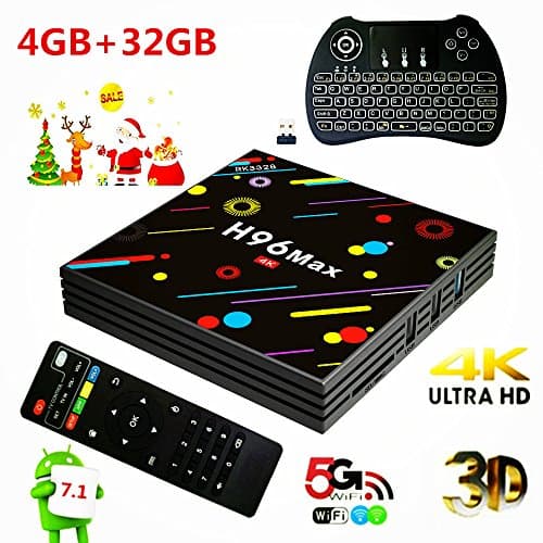 [2018 Version] TV Box, H96 Max 4GB +32GB Smart 4K TV Box Android 7.1 RK3328 Quad Core CPU Wifi Set Top Boxes Support 3D 4K Ultra HD TV with h9 wireless backlit keyboard