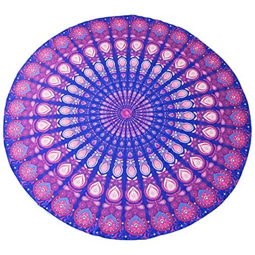 Beach Towel ,Lightweight THIN FUNCYboo Round Retro Tapestry, Polyester, 59inch, Peacock Yoga Mat,Sunscreen Shawl, Round Tablecloth (purple)