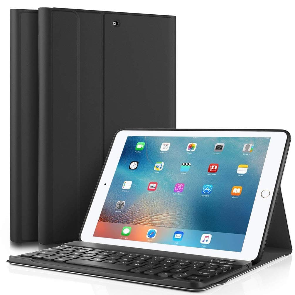 ipad Case 9.7 inch 2018 with Bluetooth Keyboard, Lachesis iPad Air 1/2 Case with Keyboard 2017, Slim Shell Cover with Magnetically Detachable Keyboard for iPad 6th / 5th (black) (9.7inch, Black)