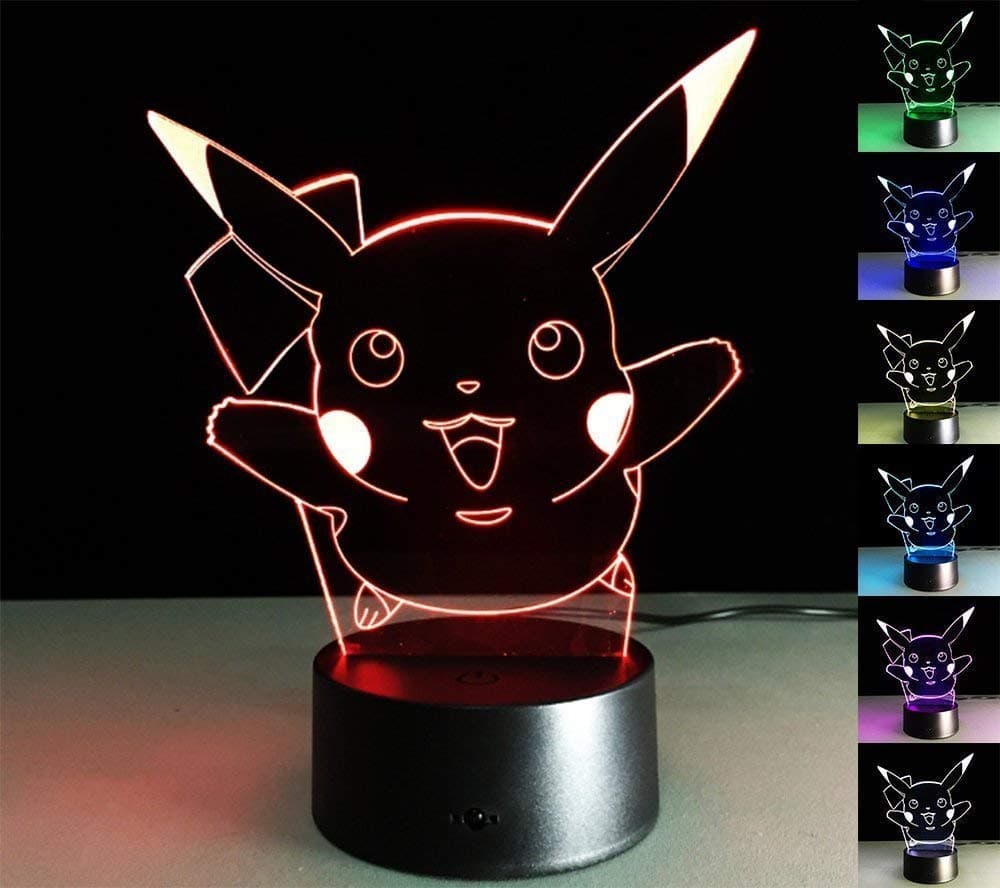 3D Illusion LED Night Light,7 Colors Gradual Changing Touch Switch USB Table Lamp for Holiday Gifts or Home Decorations (Pikachu 2)