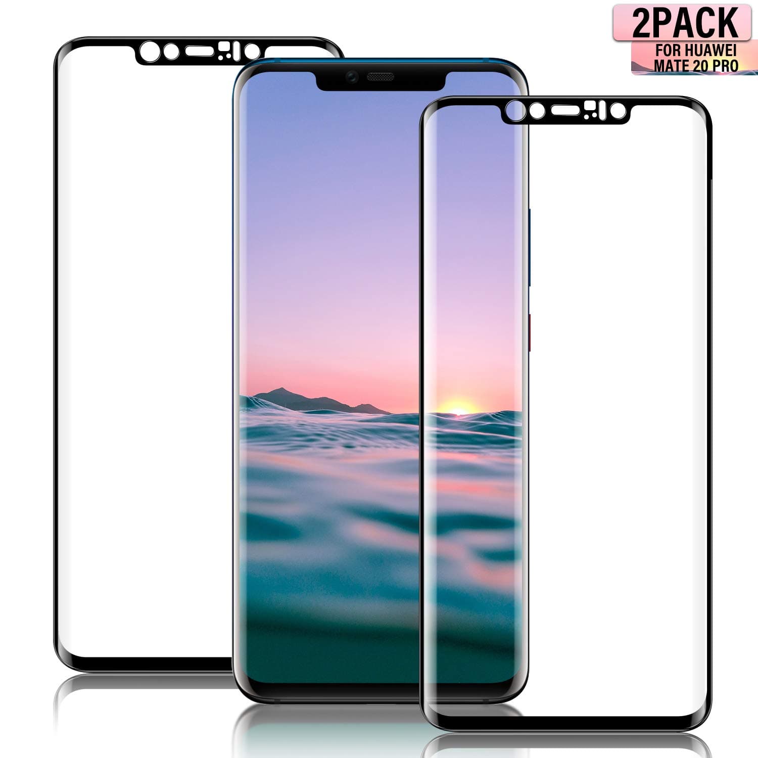 Youer Huawei Mate 20 Pro Screen Protector, For Huawei Mate 20 Pro Premium Tempered Glass, Bubble Free, Force Resistant Up to 11 Pounds Huawei Mate 20 Pro Screen Protector Film [2Pack] - Black