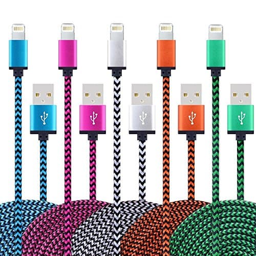 5Pack 1m 8 Pin Lightning Cable Cord Nylon Braided Extra Long USB Charging Cable charger Cord for Apple iPhone 6/6s/6 Plus/6s Plus/5/5c/5s/SE,iPad iPod Nano iPod Touch
