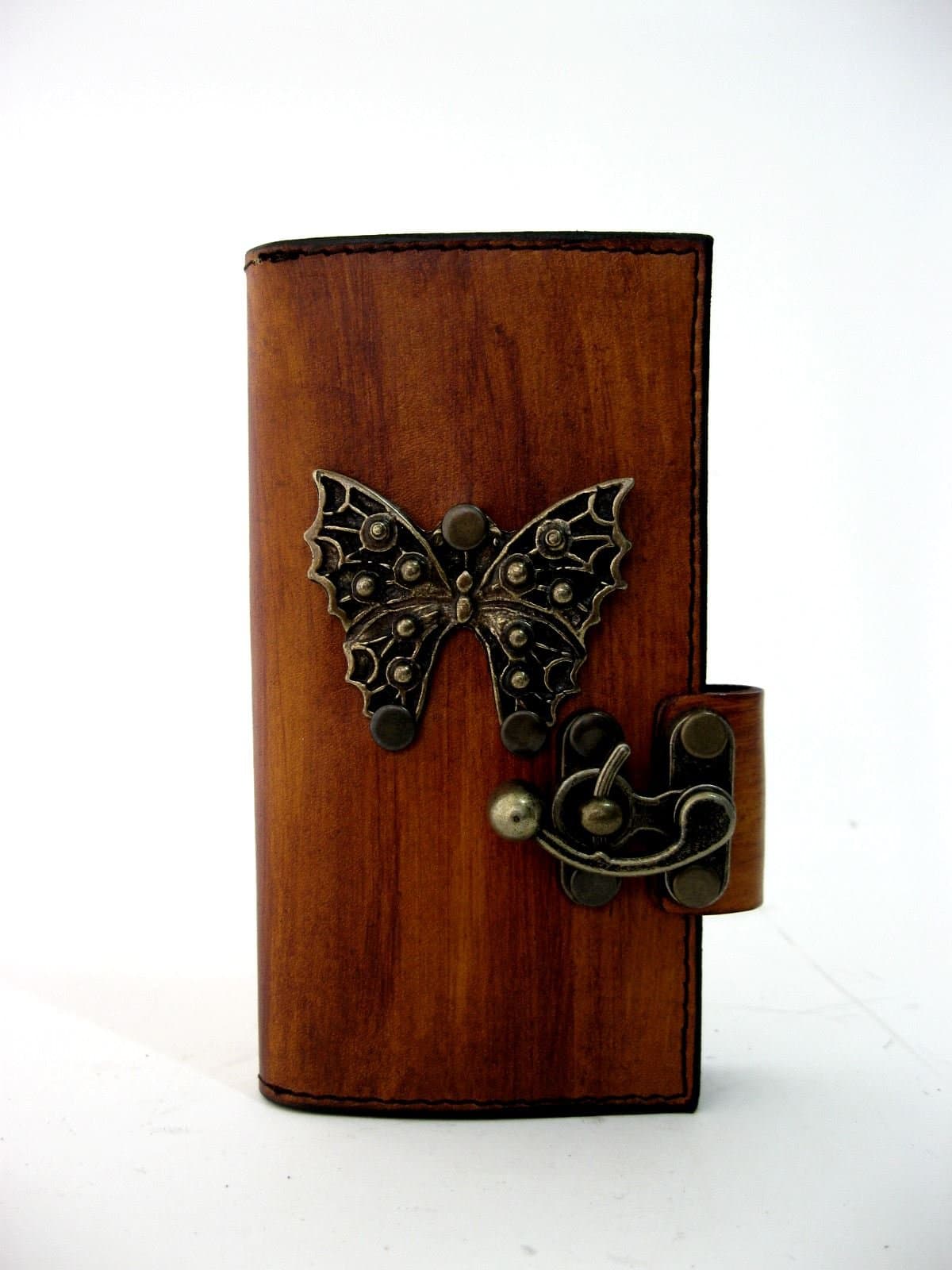 Handmade vegetable leather iphone 5SE cover butterfly emblem