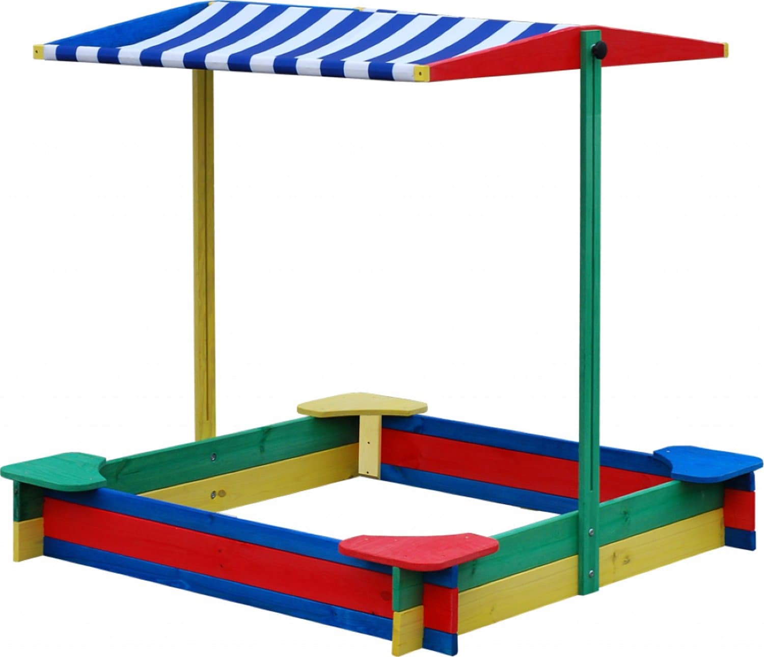 Andrewex Sandpit Sand Box 120 x 120 cm Multi-Coloured with roof Wooden Yellow Red Blue