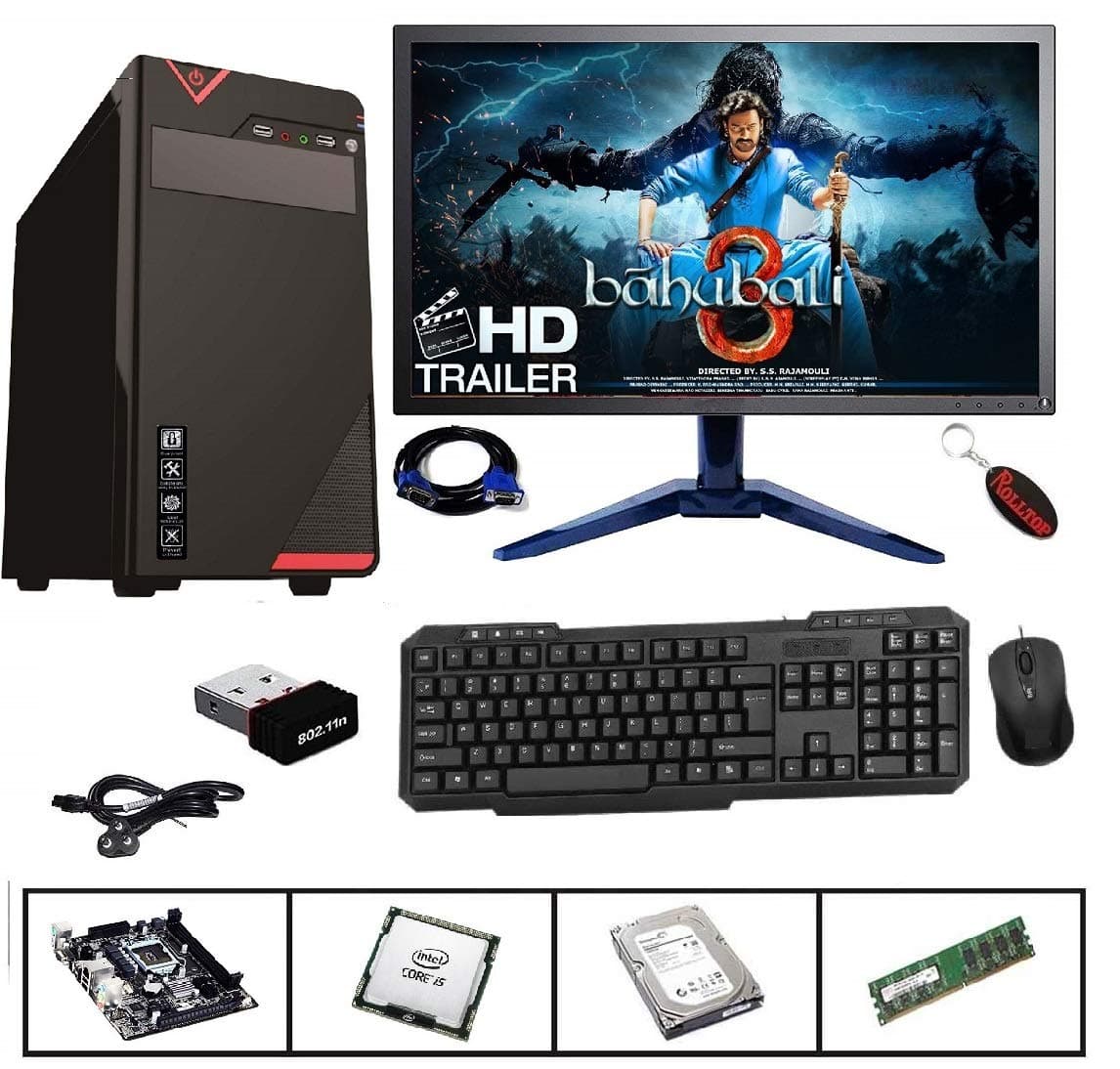 Rolltop® Assembled Desktop Computer,Intel Core i5 3.2 GHZ Processor,H 55 Motherboard, 19 Inch LED Monitor, 4GB RAM, Windows 10 & MS Office Trial Version