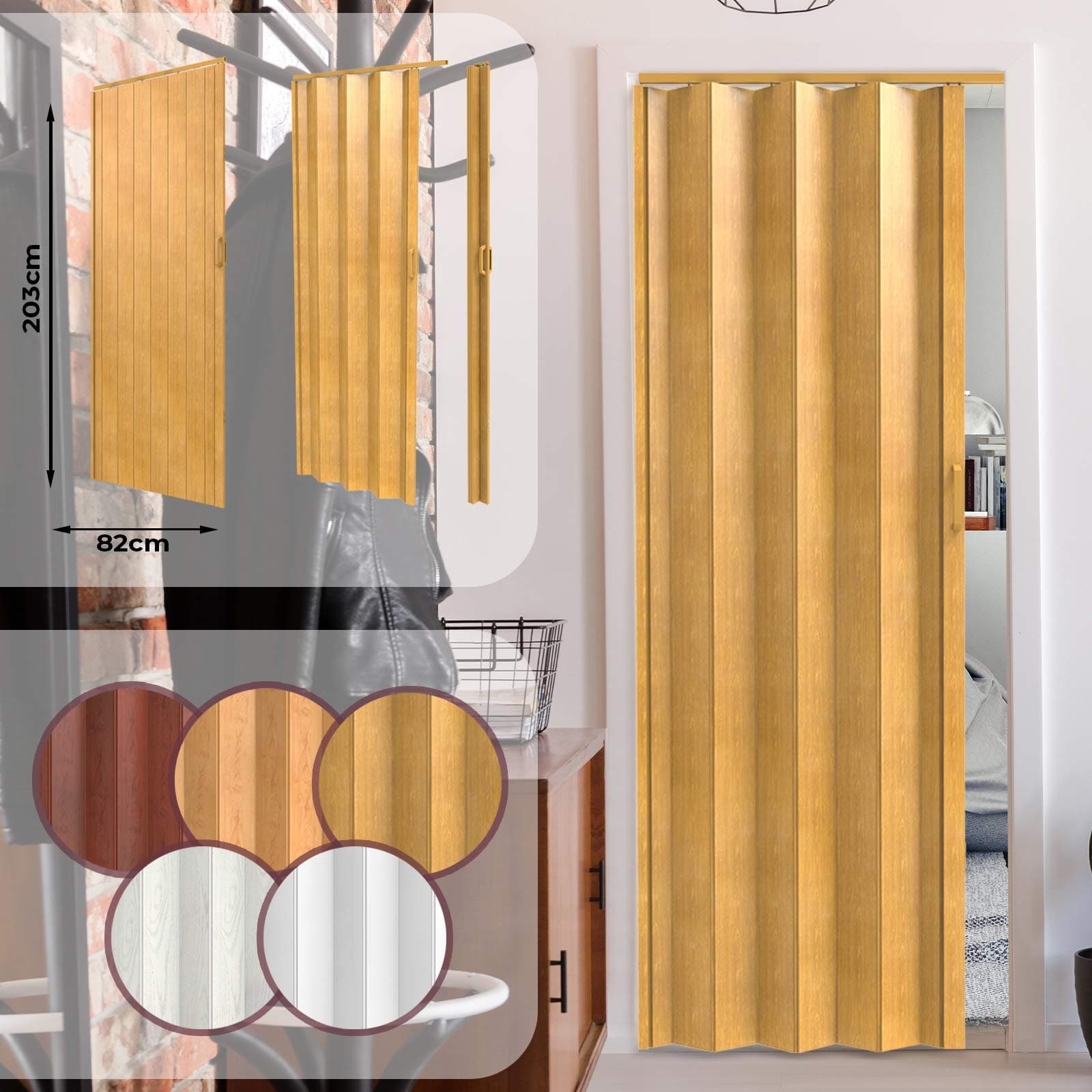 Double-Panel Folding Door - 203 x 82 x 0.6 cm, PVC, with Magnetic Lock, Choice of Colours - Sliding Concertina, Accordion Door