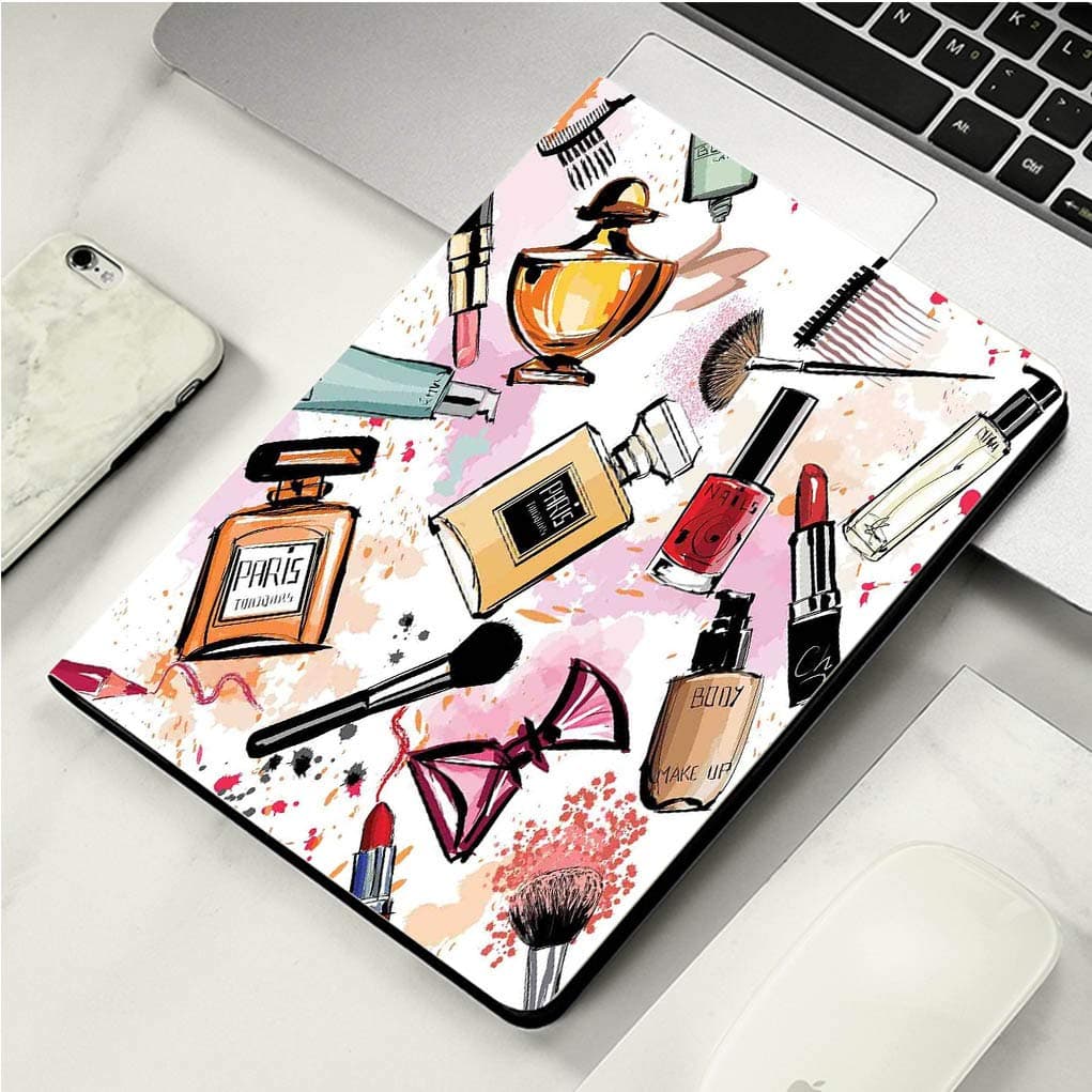 Case for iPad Pro Case Auto Sleep/Wake up Smart Cover for iPad 10.5" Case Girls Cosmetic and Makeup Theme Pattern with Perfume Lipstick Nail Polish Brush Modern Lady Multicolor