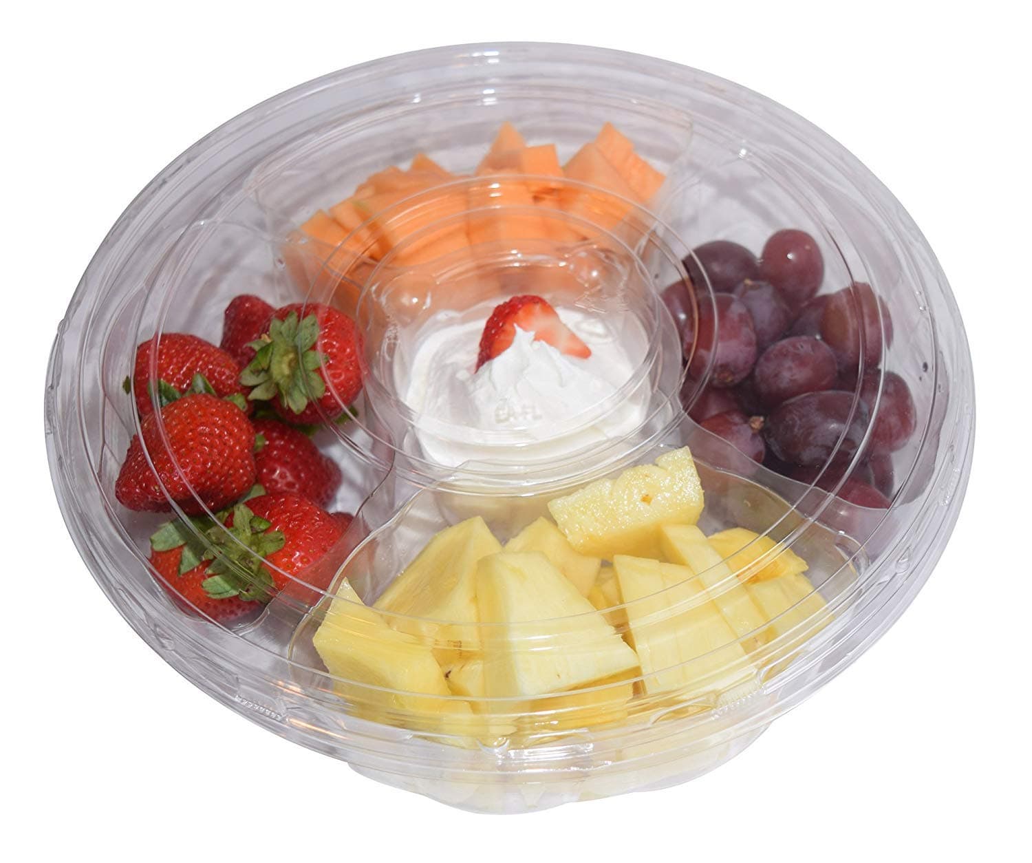 Pactiv 5 Compartment, Disposable Clear Fruit/Vegetable Tray with Lid (5 Sets)