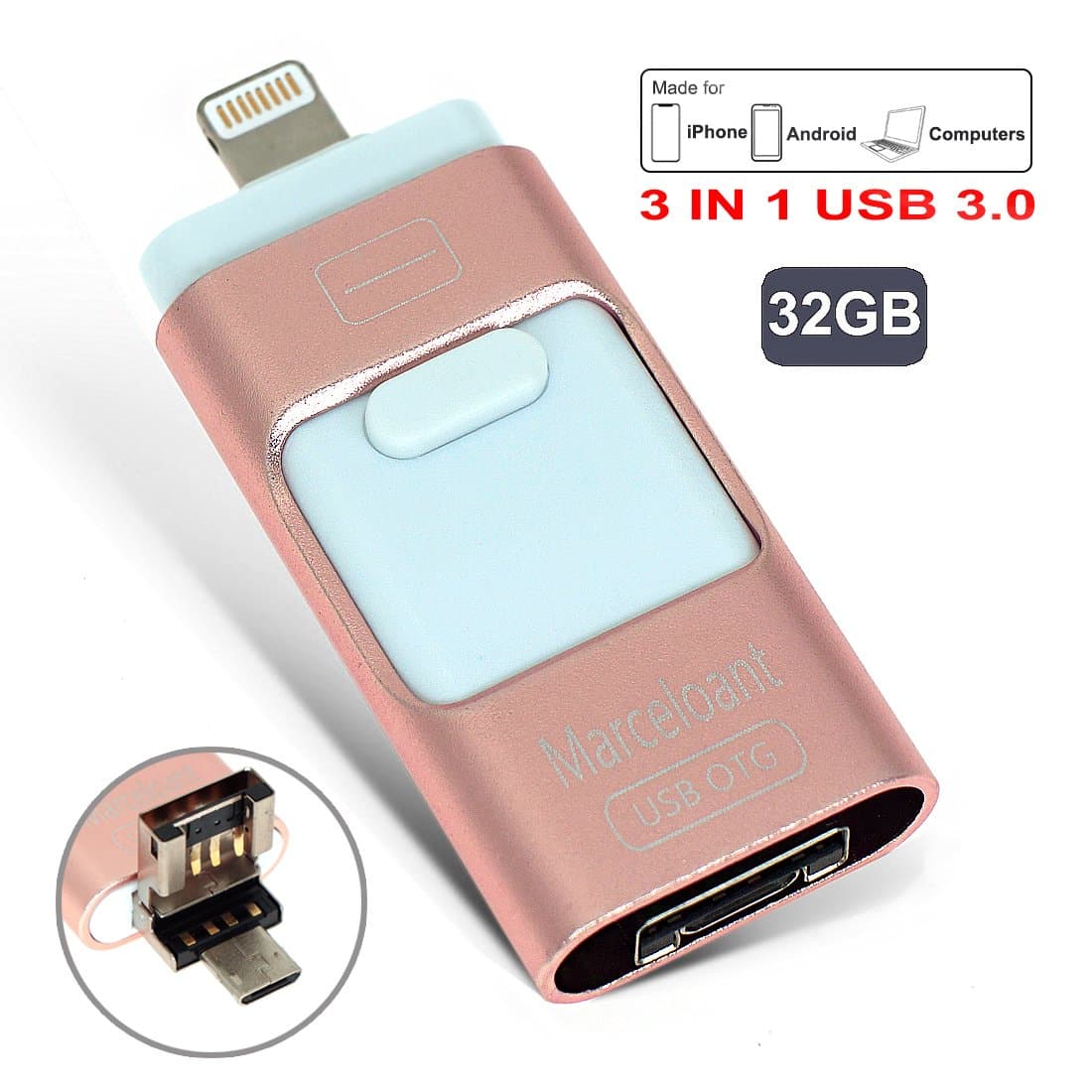 32GB USB Flash Drives for iPhone iPad iOS Android Memory Stick, Marceloant OTG Flash Drive External Storage Flash Memory Pen Drive [Upgraded Version] (Pink)