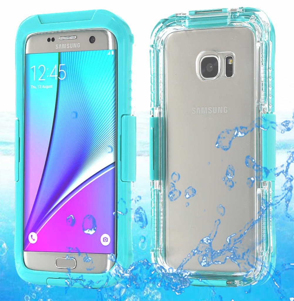 Galaxy S7 Edge Waterproof Case, AICase Armor Dust Proof Shockproof Snow Proof Case Crystal Clear Full Body Protective Cover for Samsung Galaxy S7 Edge (Mint Blue)