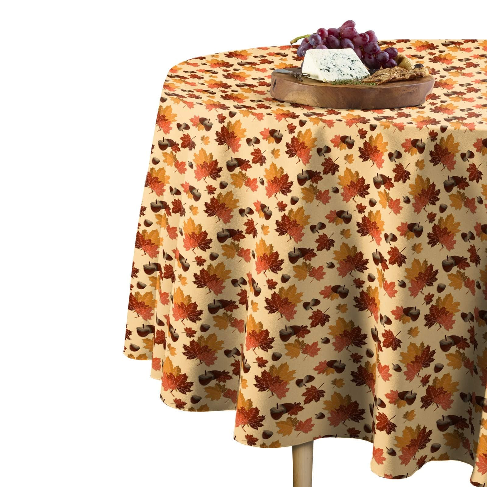 Fabric Textile Products Round Tablecloth, 100% Milliken Polyester, Machine Washable, 90" Round, Fall Maple Leaves