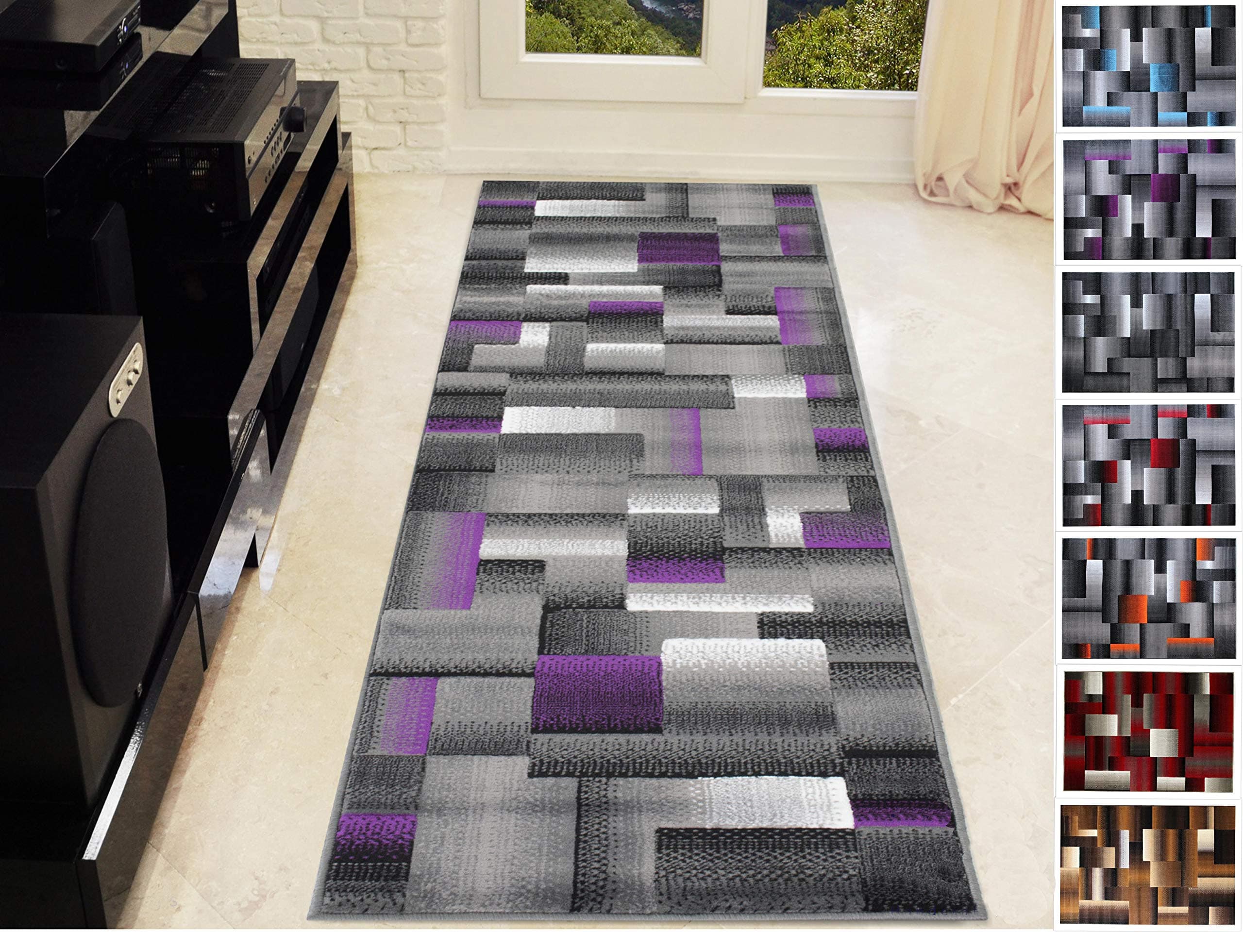 Handcraft Abstract Geometric Modern Squares Pattern Area Rug (2 X 7 (Runner), Purple)