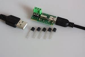 USB temperature sensor interface for DS18B20 incl. 5 temperature sensors DS18B20 and USB cable