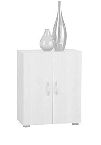 Erney White Finished Cupboard Chest with 2 Doors With Silver Handles