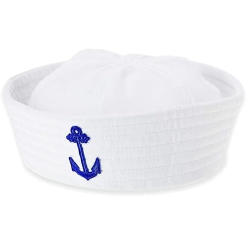 White Sailor Fabric Hat Costume Accessory - 1 Pc - Authentic Design & Comfortable Fit - Perfect For Nautical Themed Parties & Outfits, One Size Fits All