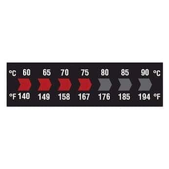 Reversible 7-Point Horizontal Temperature Label Black/Red, 60-90C/140-194F; 10/Pk