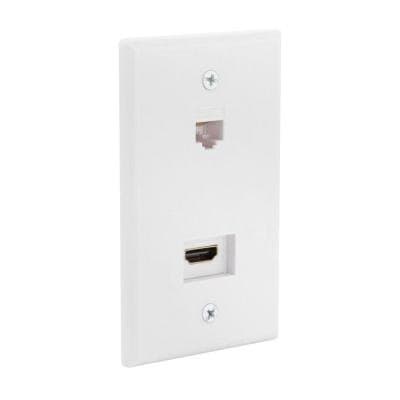 HDMI and Ethernet Wall Plate - White-CE Tech-HDMI/Ethernet - RJ45 Wall Plate