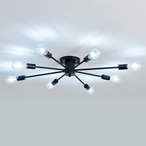 UOFUS 8 -Light Semi Flush Mount Ceiling Light Fixtures，Modern Chandelier ，Mid Century Black Ceiling Lamp for Study Dining Room Kitchen Bedroom Living Room Farmhouse
