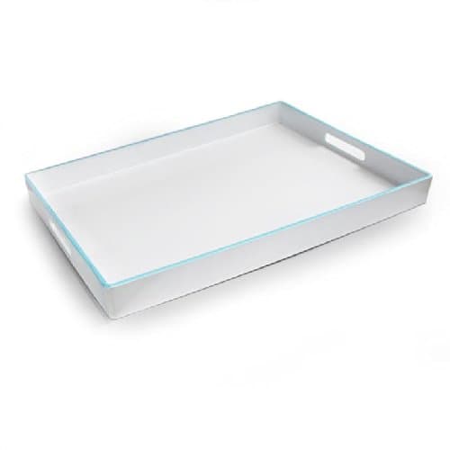 Accents by Jay Rectangle Tray, White with Light Blue Line