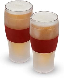 Host Freeze Beer Glasses, Frozen Brew Mugs, Freezable Pint Glass Set, Insulated Beer Glass to Keep Your Drinks Cold, Double Wall Insulated Glasses, Gift for Dad, 16 oz, Set of 2, Crimson