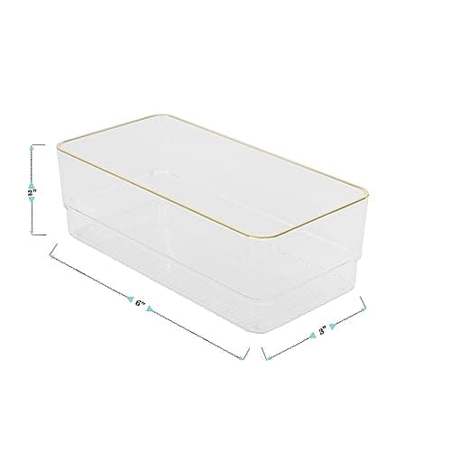 Martha Stewart Kerry Plastic Stackable Office Desk Drawer Organizers, 6" x 3", 6 Pack, with Gold Trim