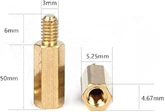 M3 50+6mm Male Female Brass Hex Standoff Spacer Screws PCB Pillars Screw Nuts, 20Pcs