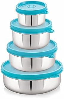 STEELLOCK Stainless Steel Airtight Container | Leak Proof Container/Storage/Lunch Box with Lid | BPA Free, Durable & Rust-Proof | SL-11-22-32-42-set of 4, 120ml, 250ml, 500ml & 700ml each, Turquoise