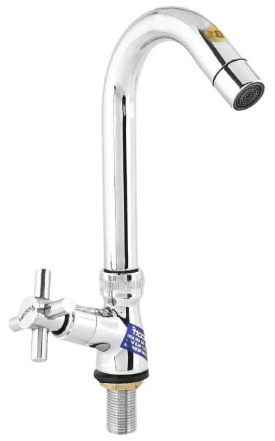 JAGGER Corsa Table Deck Mounted Swan Neck Taps for Bathroom Washbasin/Kitchen Sink, Features :- 360 Degree Rotating Spout, Quarter Turn, Foam Flow (with Wall Flange, Teflon Tape)