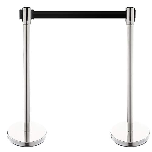 Mefeir 2PCS Heavy Duty Queue Pole Stanchion,Upgraded Crowd Control Barrier, Security Fence Stainless Steel Ball Top, Retractable Belt Posts/Red Velvet Rope VIP (White)