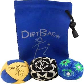 DIRTBAG All Star Footbag 3 Pack with Pouch, 100% Handmade, Premium Quality, Bright Vivid Colors, Signature Carry Bag