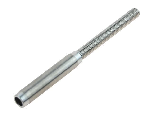 Hand Swage Threaded Terminal for 3/16" Cable (10 Pieces/Pack), 1/4"-20 SS316 Hand-Crimp Thread Stud