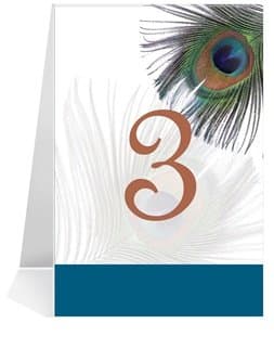 Wedding Table Number Cards - Peacock Feather #1 Thru #50