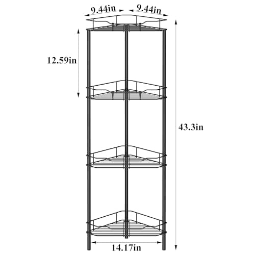 4 Tier Floor Standing Corner Shower Caddy Organizer Shelf with Hooks, Bathroom Shelves Stand Rack, Matt Black