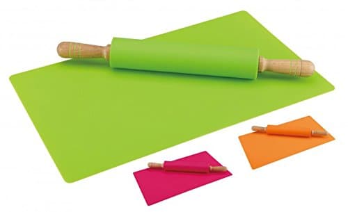 Silicone rolling pin and baking mat set - dough sheet - silicone mat - Colour: green