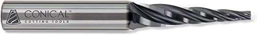 Conical Tool Company E-308C 5.0° Carbide Tapered End Mill - 3 Flute x 3/16'' Tip x 0.5375'' Large Diameter x 9/16'' Shank x 2'' Length of Cut x 4'' Overall Length
