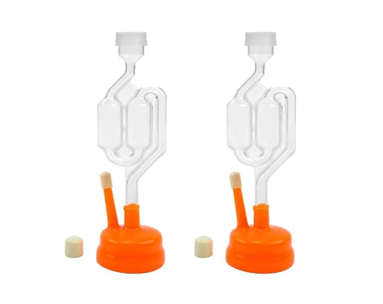Twin Bubble Airlock with Universal Orange Carboy Cap - 2 Pack Bundle