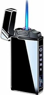 Windproof Dual Arc Electric Lighter, Jet Flame Torch Butane Lighter with LED Flashlight 3 in 1 USB Rechargeable with Battery Indicator, Good for Cigarette Cigar Candle