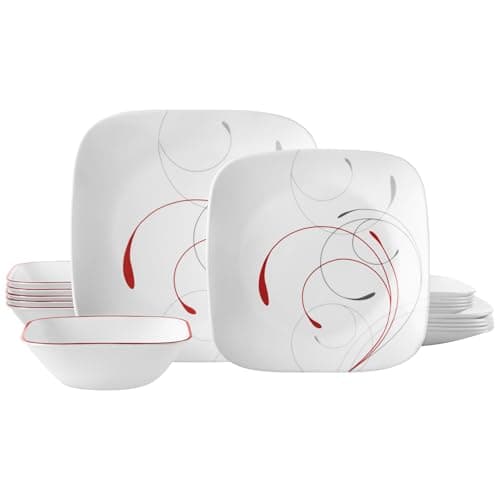 Corelle Vitrelle 18-Piece 6-Piece Dinnerware Set, 3-Ply Glass and Chip Resistant, Lightweight Square Plate and Bowl Set, Splendor