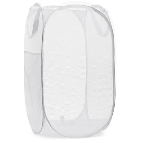 White : Mesh Pop-Up Laundry Hamper, White - 14" x 24" - Easy to open and folds flat for storage. Hampers mesh material helps eliminate laundry odors and moisture. Great laundry hamper for college dorm