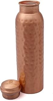 KHC 100% Pure Copper Water Bottle Handcrafted | 34 Oz 1 Litter Copper Water Vessel - Drink More Water Bottle in many Patterns– Large -Leak Proof - Smooth Finish (Hammered Matt Copper Bottle)