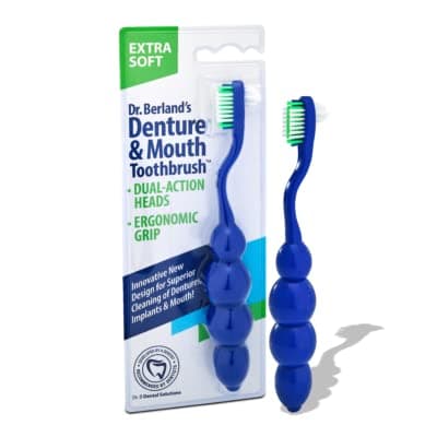 Dr. B Dental Solutions Ergonomic Denture Toothbrush Extra Soft Bristles, Removes Stains & Odor Precision Design for Implants & Overdentures Single Blue Pack