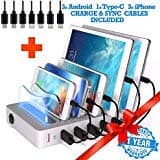 6 USB Charging Station For Multiple Devices -No Buzz - LED indication - Smart Fast Charging Dock compatible with iPhone iPad CellPhone Silver
