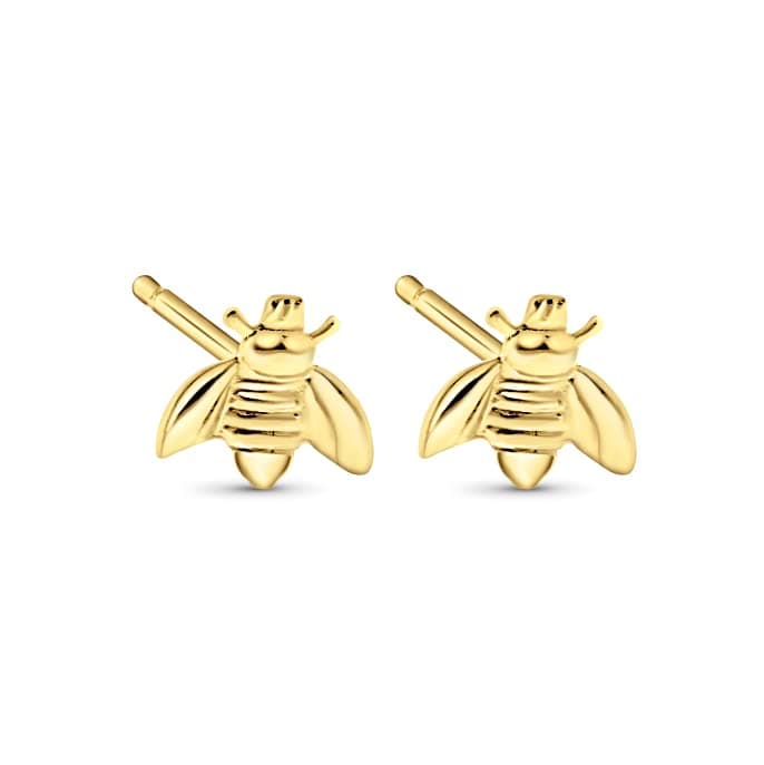 14K Gold Bee Stud Earrings, 14K Solid Yellow Gold Dainty Honey Bees Studs, Tiny Dainty Bumble-Bee Handmade Jewelry, Pushback Closure Earrings, Simple Minimalist Fashionable Gift for Young Women