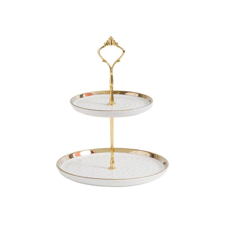 FURN ASPIRE Luxurious Ceramic Two-Layer Fruit Plate, Detachable Serving Tray Dessert Tower for Wedding Birthday Summer Baby Shower Graduation Tea Party (White 15x20 cm 2-Layer Plate) - Round